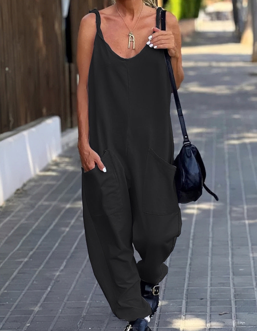  ECOWISH Women Long Pants Jumpsuit: Spring Dressy Sleeveless  Wide Leg Romper V Neck Solid color one piece Overalls Black S : Clothing,  Shoes & Jewelry